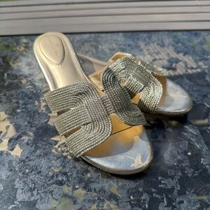 Bandolino Gold Woven Slide Sandals